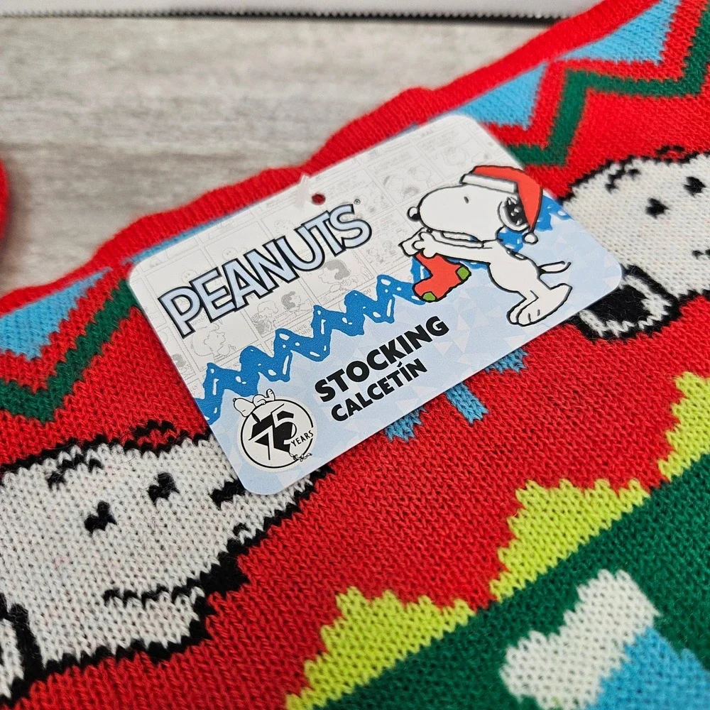 Peanuts Snoopy Christmas Stocking Red Green‎ Holiday Knit Festive Gift